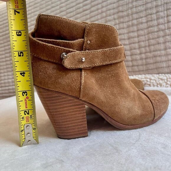 Rag & Bone Womens Tan‎ Calf Suede Leather Stacked Heel Harrow Bootie Size 37 - Picture 2 of 9
